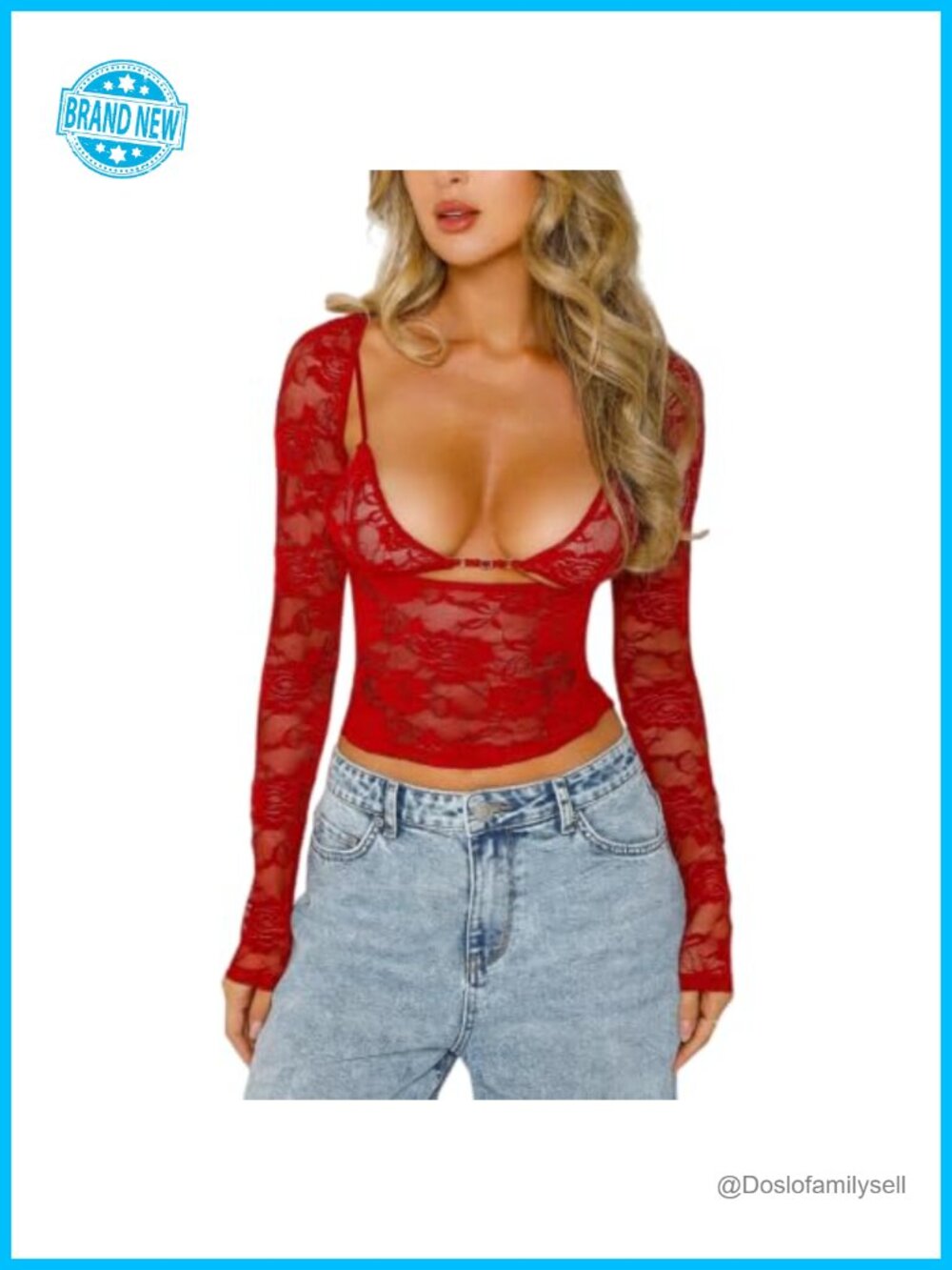 Women Y2K Floral Lace Long Sleeve Sheer Mesh See Through Crop Top